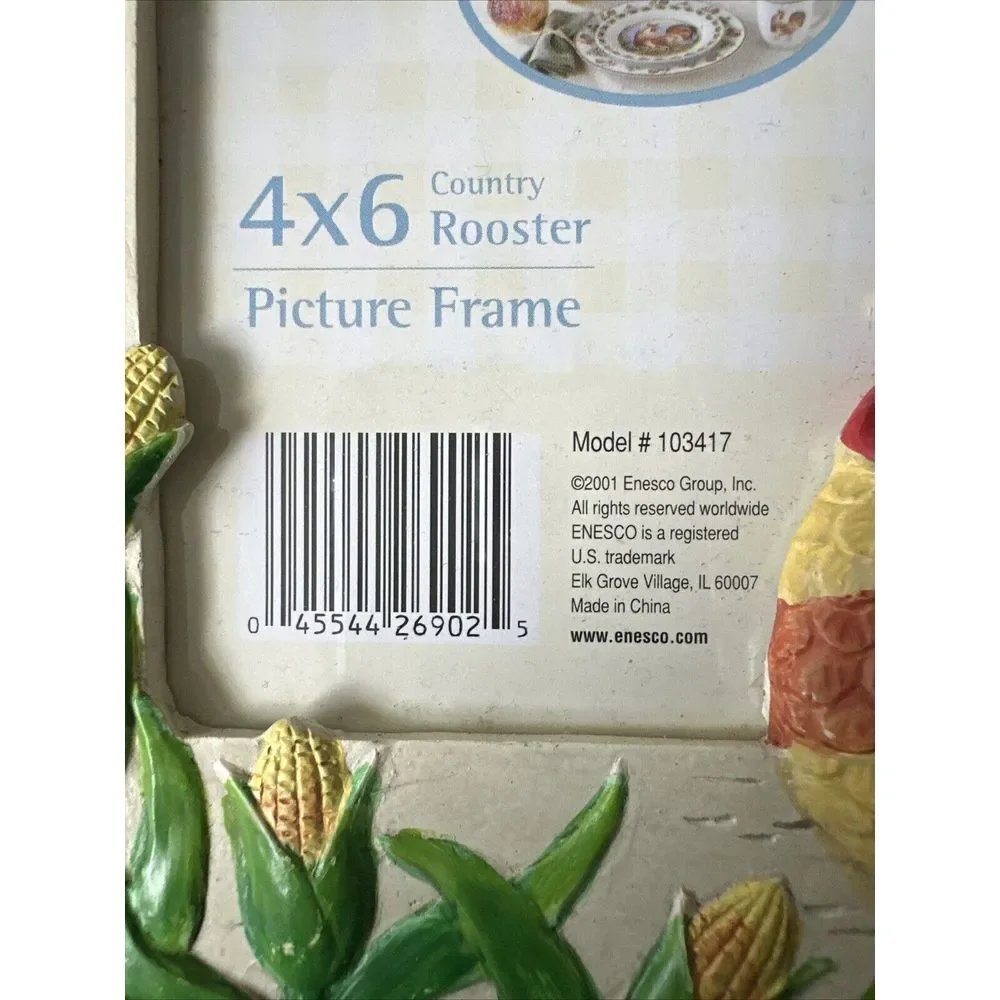 Country Gate Ceramic Resin Rooster Picture Frame‎ / 4 x 6 / Vintage 2001 Enesco